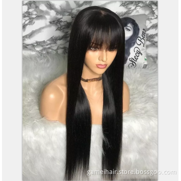 wholesale  unprocessed 100% brazilian virgin human hair wigs vendors.cheap long bone straight perruque bang wig for black women